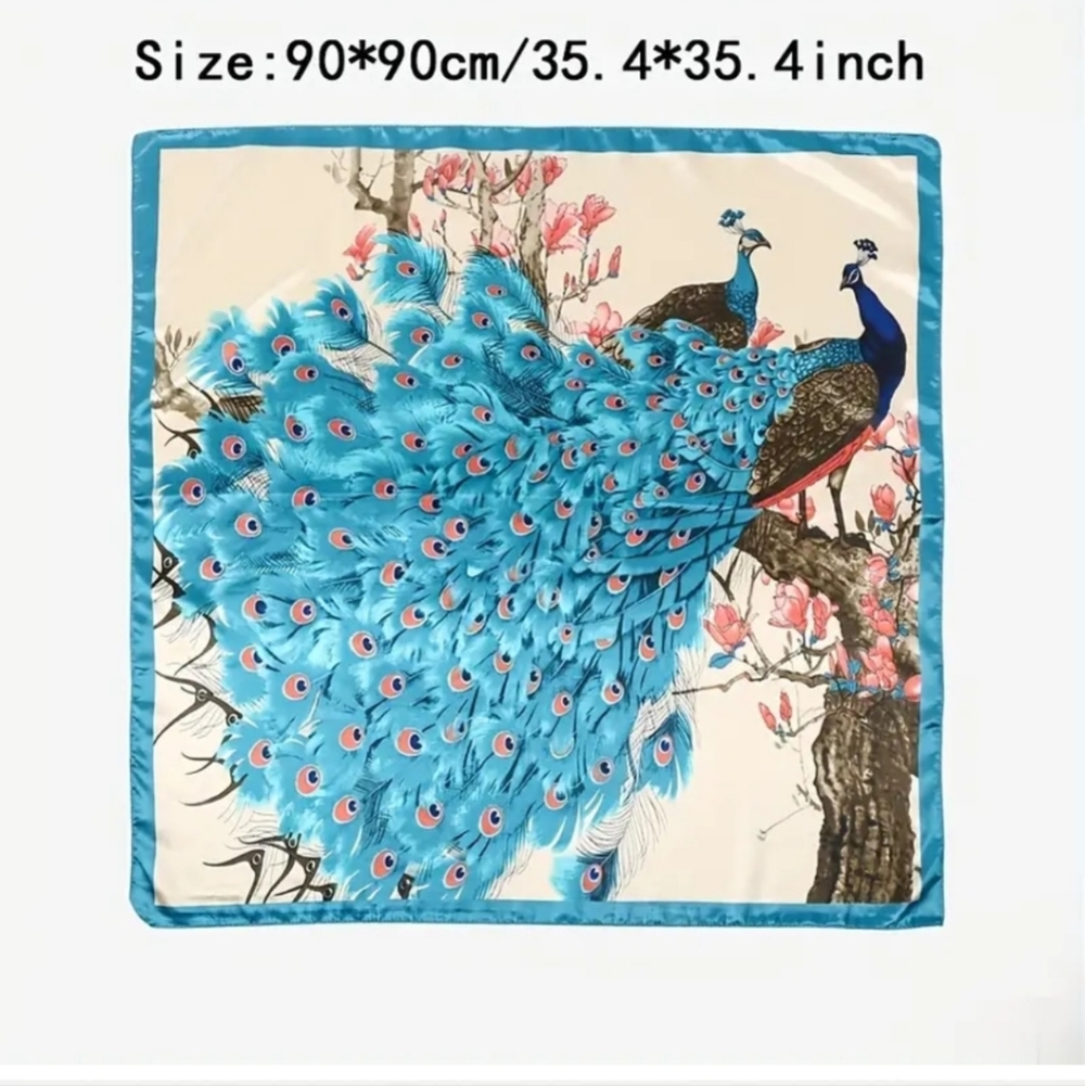 Peacock Scarf Square Scarf for Women - Animal Pattern Peacock - Picture 4 of 8